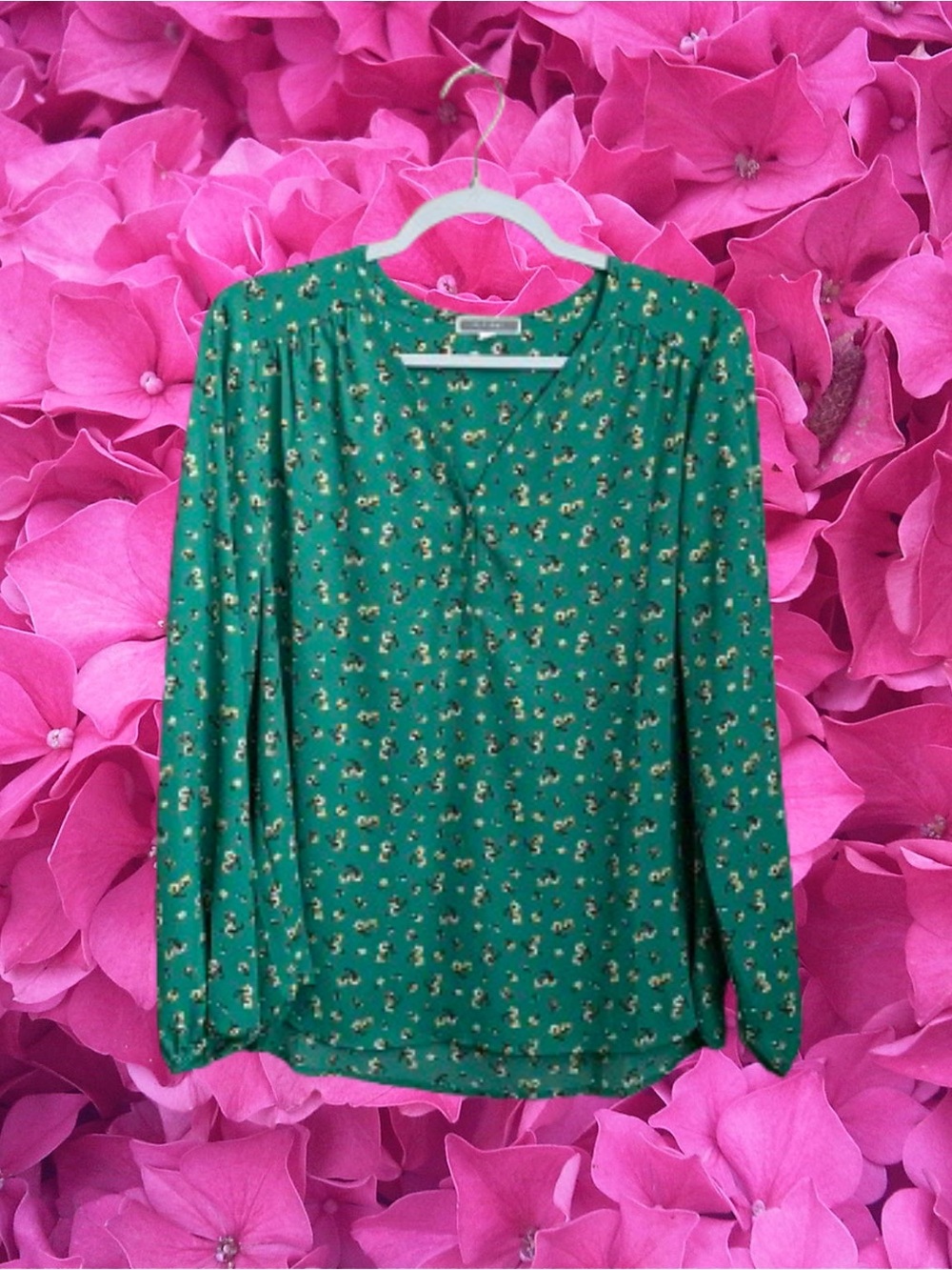 Green ditsy floral print Pleione top boho cottagecore sz Large